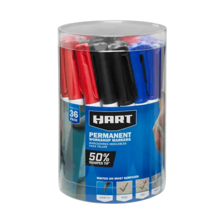 Paquete de 36 marcadores indelebles HART de punta fina negros, rojos y azules